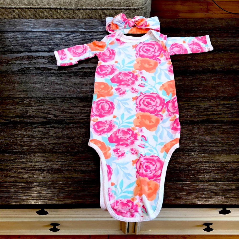 Like New Bby Girl onesie with matching hair band